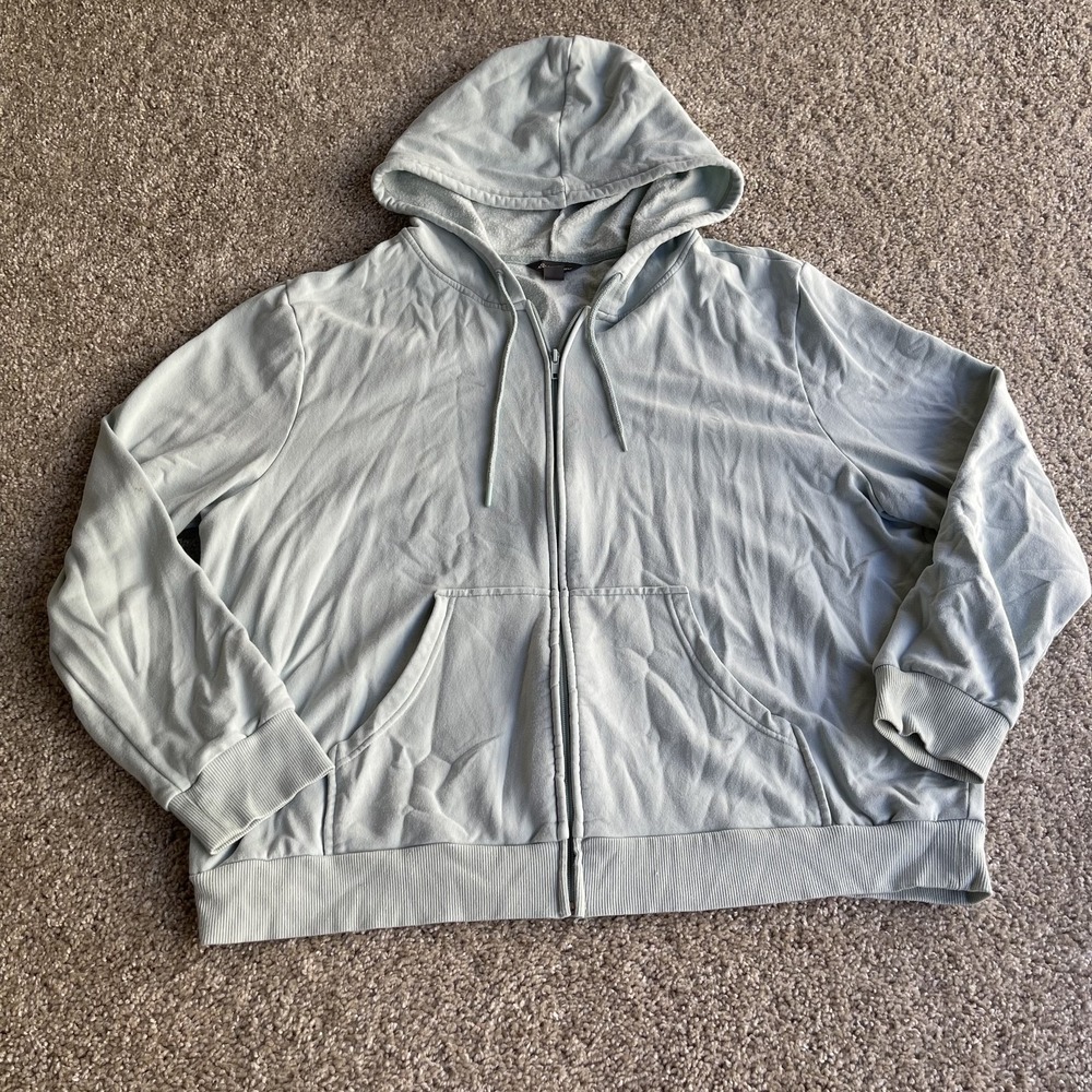 Eddie Bauer Hoodie Womens 2XL Blue Fleece Full Zip Kangaroo Pockets Sweatshirt